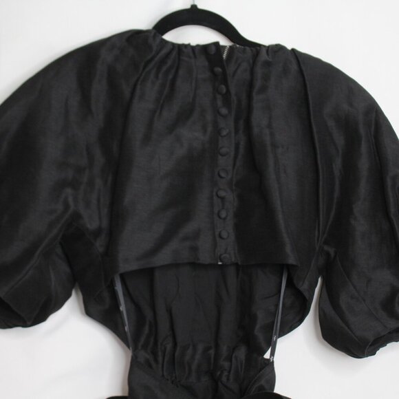 Aje Psychedelia Puff Sleeve Cut Out Mini Dress Tie Back Black Size Medium/8 - Picture 9 of 16